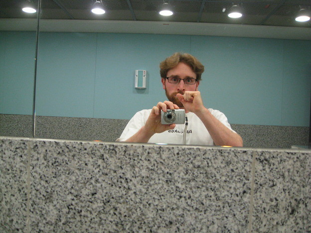 Brushing up at the start of an 8-hour layover in Frankfurt