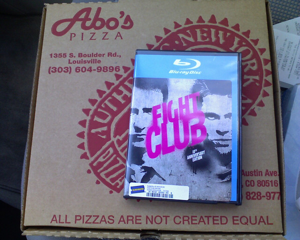 Pizza and a great movie on Blu-Ray is a great way to work it when Michale is out of town