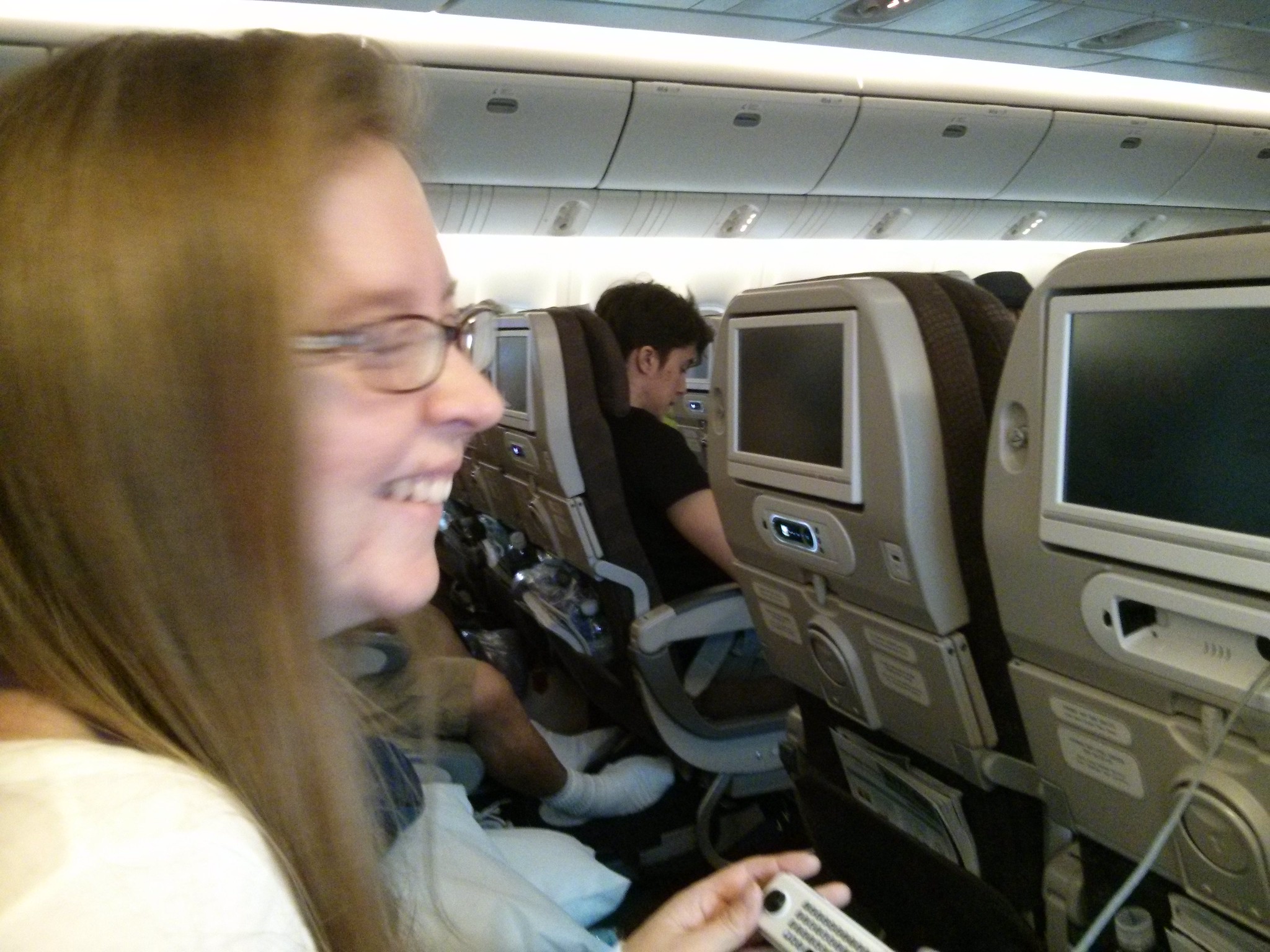 In-flight Tetris. Shannon spent a total of four hours playing.